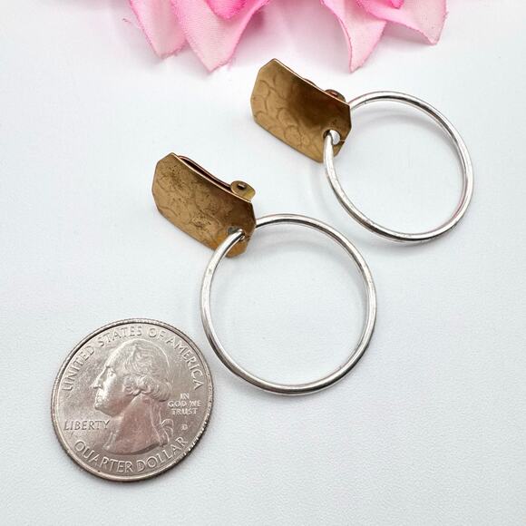 Marjorie Baer MB SF Hoop Earrings Mixed Metal Brutalist Industrial Clip On Artsy - Picture 16 of 16